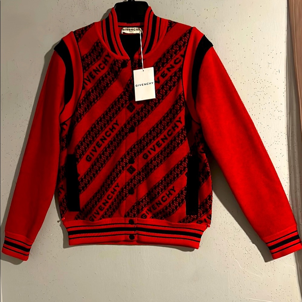 100% WOOL Givenchy Red and Black Logo Jacket Varsity Bomber BNWT
